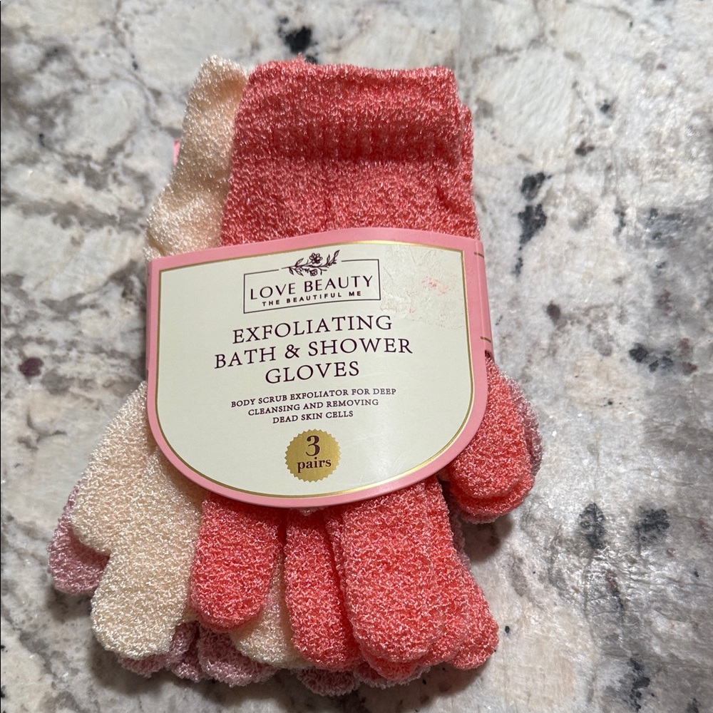 Exfoliating Bath & Shower Gloves - Coral, Pink and Cream